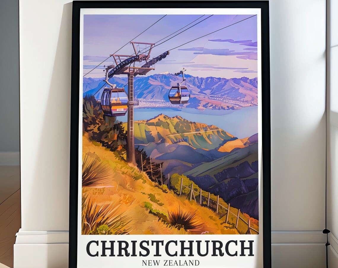 Christchurch Gondola Cabins Above Golden Port Hills View Poster