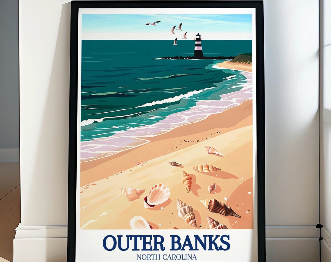 Outer Banks North Carolina Seashell Beach Lighthouse View Poster
