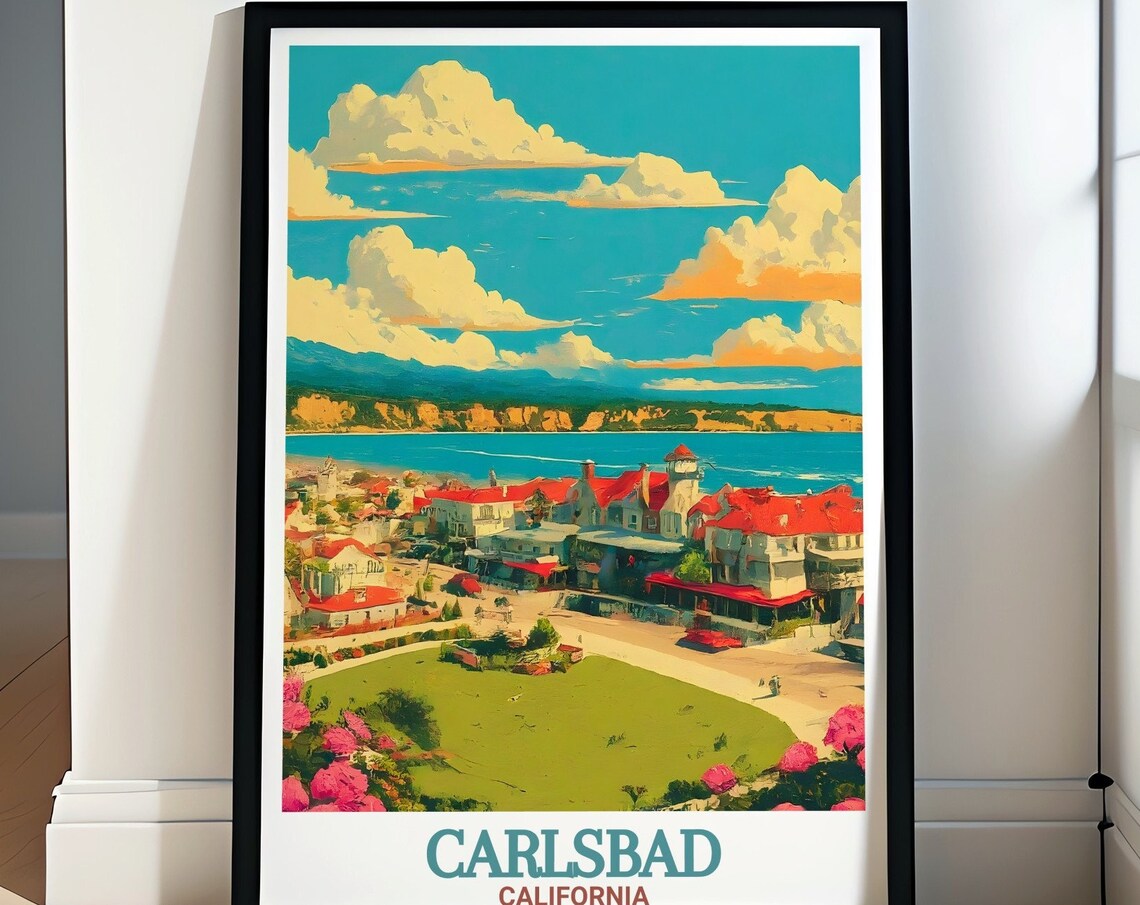 Carlsbad California Village Red Roofs Seaside Town View Poster