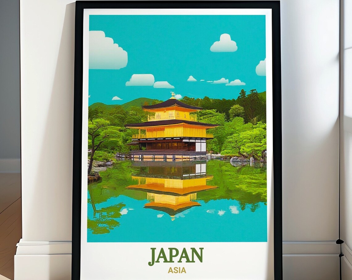 Kyoto Kinkakuji Golden Pavilion Pond Reflection Japan Travel Poster