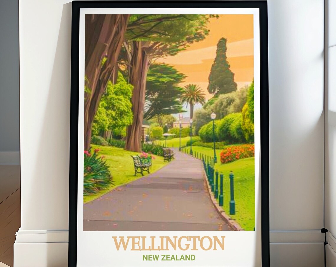 Wellington Botanic Garden Path Sunset Lamps Green Haven Poster