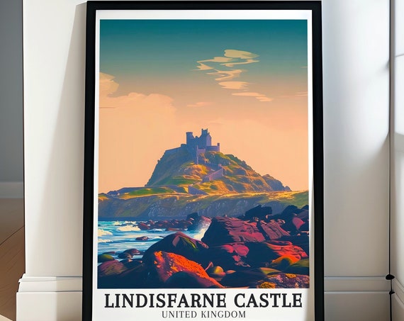 Lindisfarne Castle Prints Holy Island Art Prints Beblowe Crag Wall Decor Northumberland Lindisfarne Castle Travel Posters