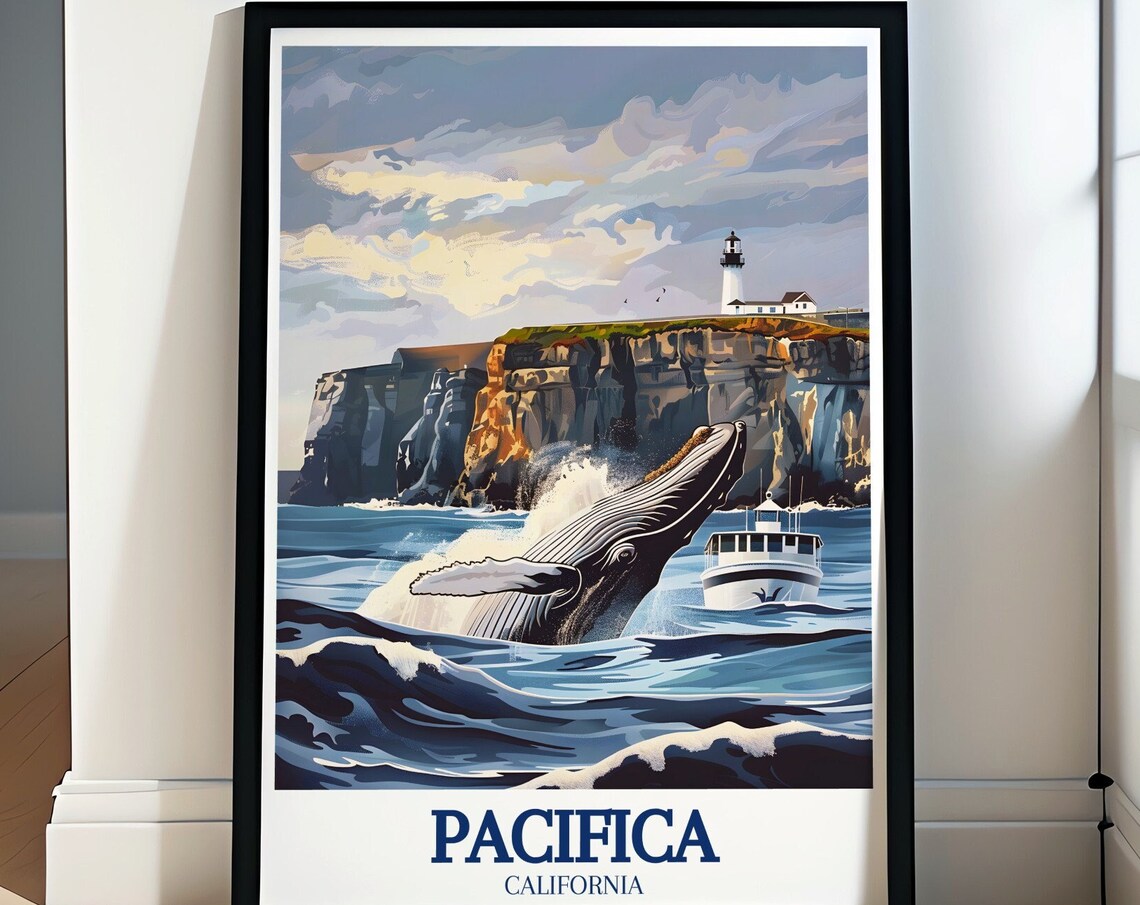 Pacifica California Whale Watching Lighthouse Cliffs Ocean Poster