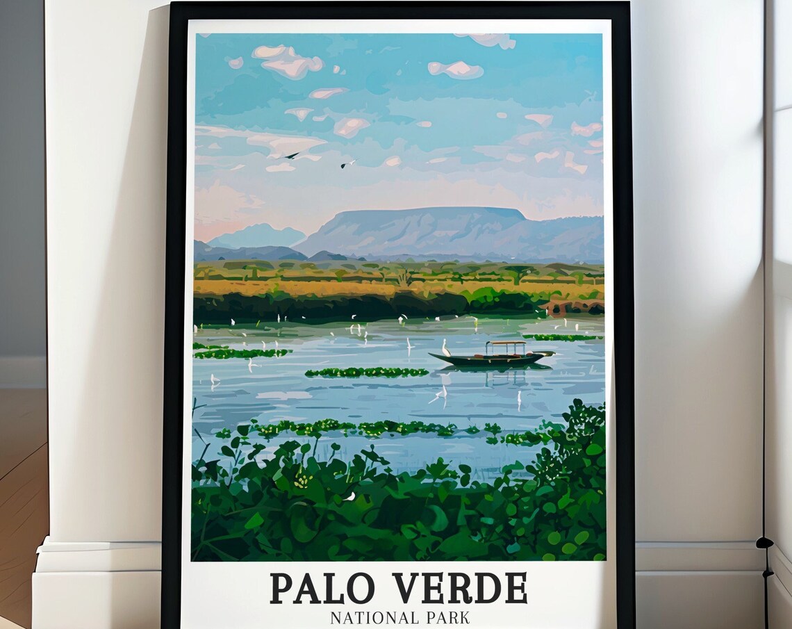Palo Verde National Park Wetland Lagoon Boat and Birds Poster