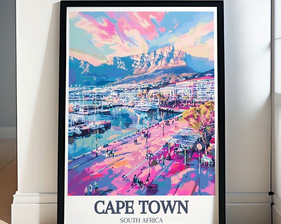 Cape Town Travel Poster Wall Art Of Table Mountain And Victoria And Alfred Waterfront Table Mountain And Waterfront Scenery Art Print