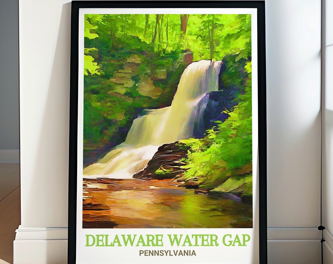 Delaware Water Gap Waterfall Poster in Lush Pennsylvania Forest