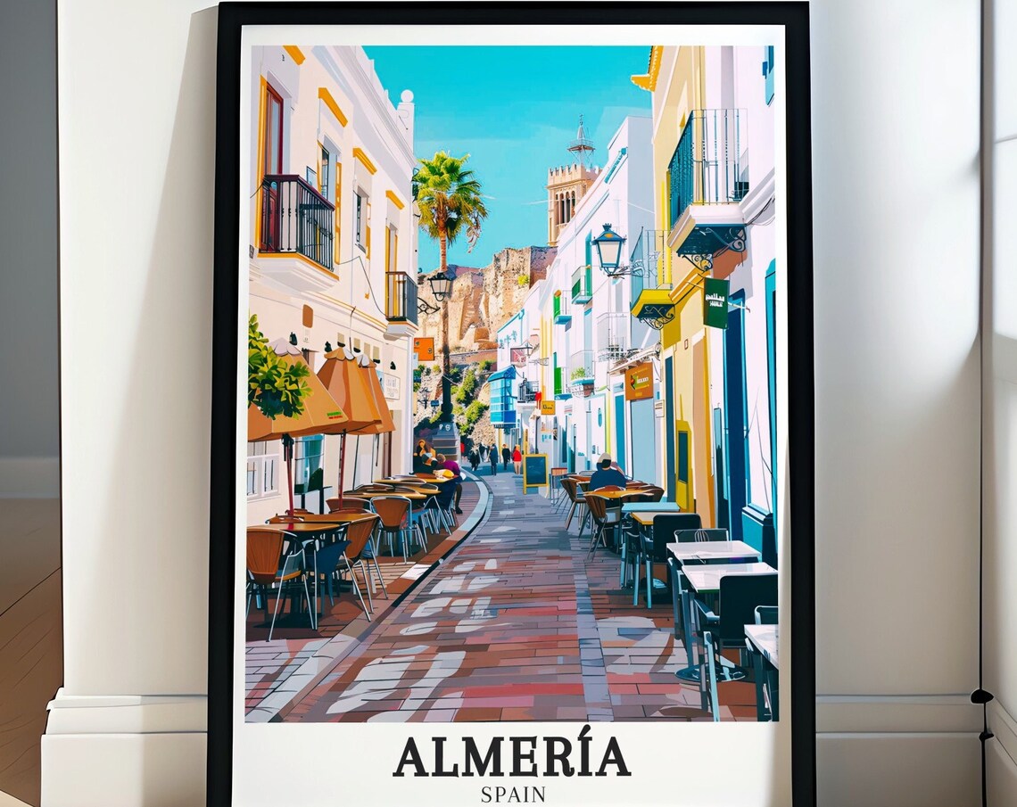 Almeria La Chanca Street Cafes Beneath Alcazaba Hill Art Poster