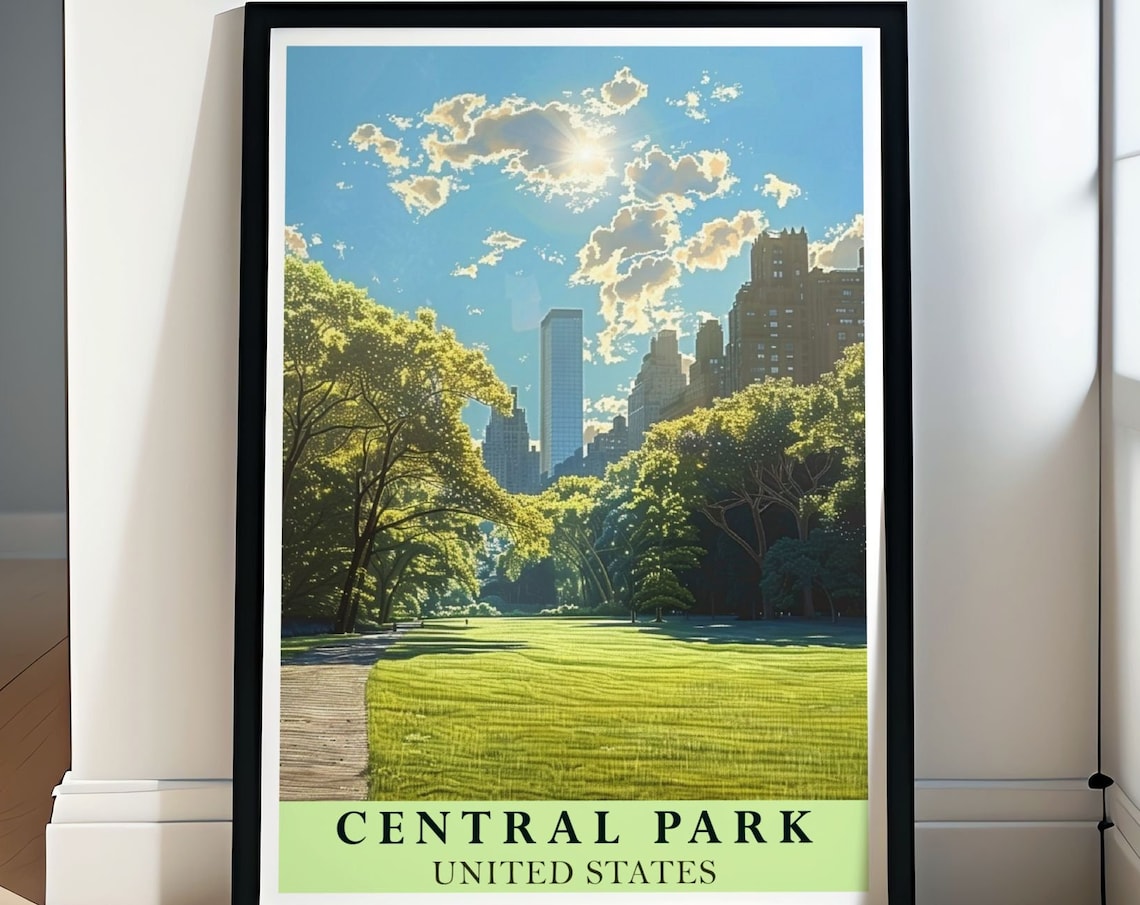 Sunny Central Park Great Lawn with Manhattan Skyline New York Poster
