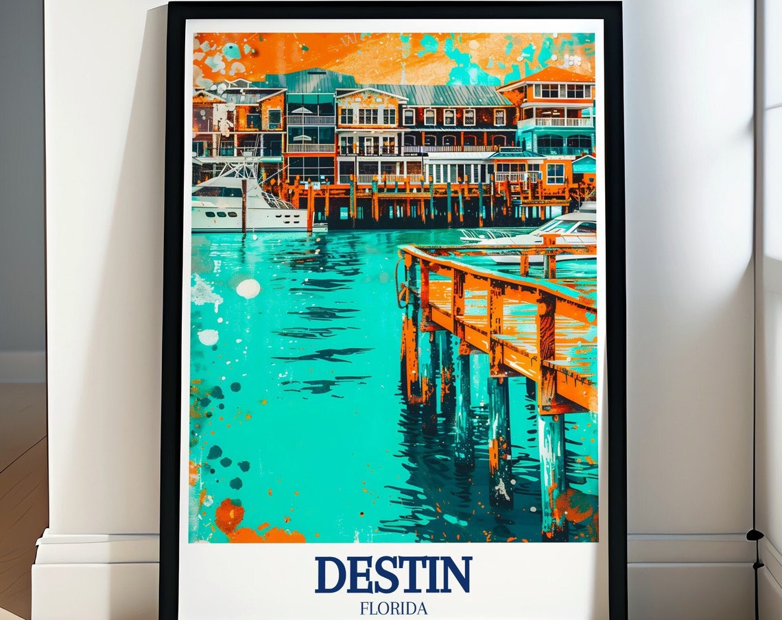 Destin Harbor Boardwalk Poster Florida Turquoise Coastal Art
