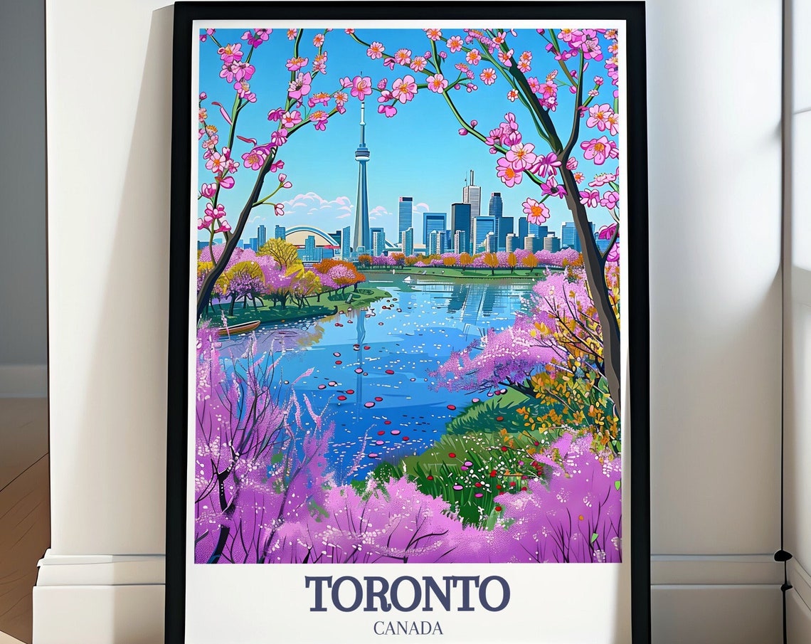 Toronto CN Tower Cherry Blossom Spring Canada Scenic Travel Poster