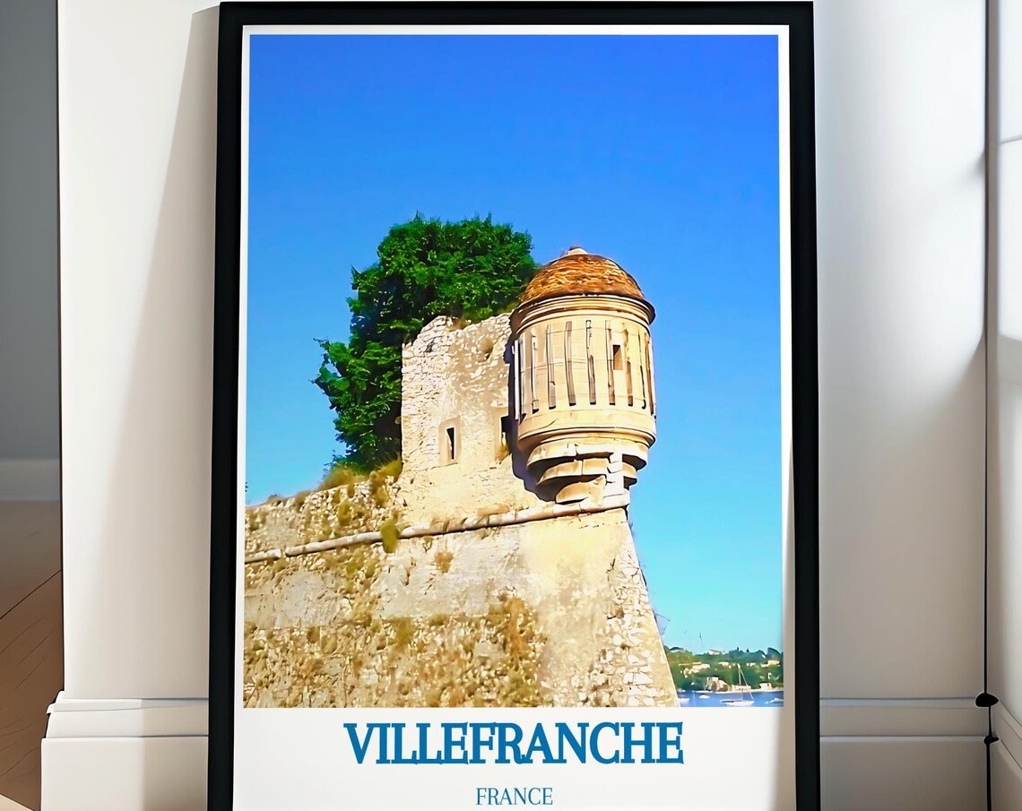 Villefranche France Historic Stone Citadel Tower Travel Poster