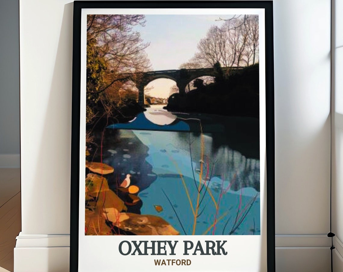 Oxhey Park Watford River Colne Bridge Sunset Reflection Poster