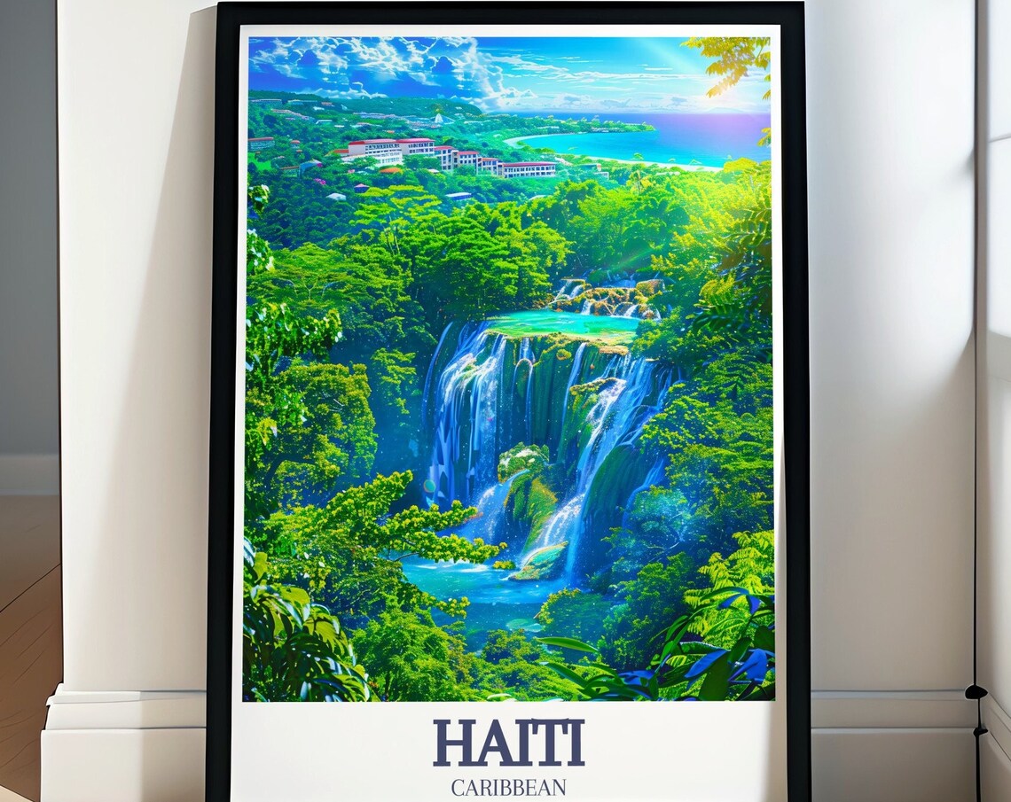 Haiti Caribbean Jungle Waterfall Bassin Bleu Lush Cascades View Poster