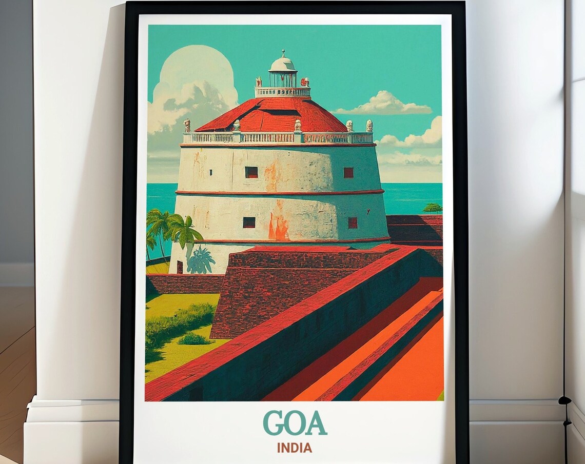 Goa India Fort Aguada Lighthouse Portuguese Fort Retro Travel Poster