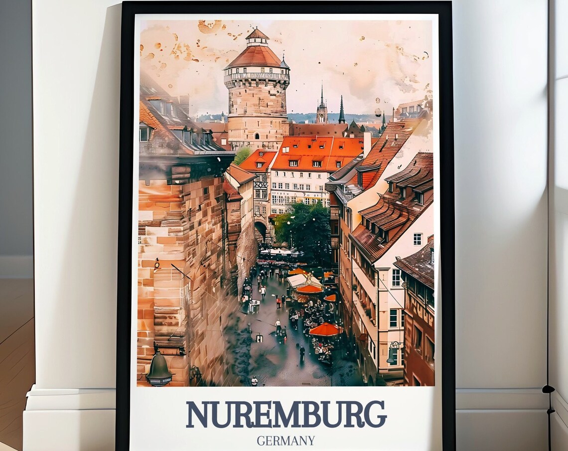 Nuremberg Germany Castle Tower Hauptmarkt Watercolor Old Town Poster
