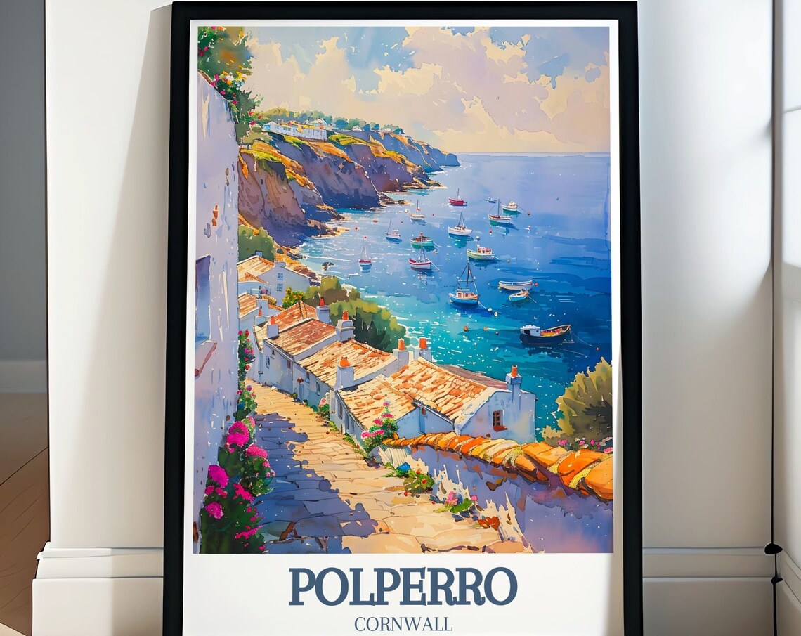 Polperro Cornwall Coastal Path Village Overlooking Blue Bay Poster