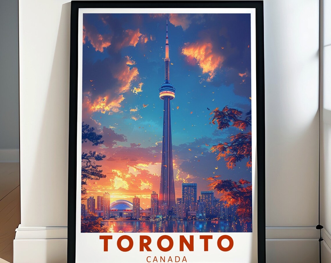 Toronto Canada CN Tower Autumn Foliage Sunset Skyline Poster