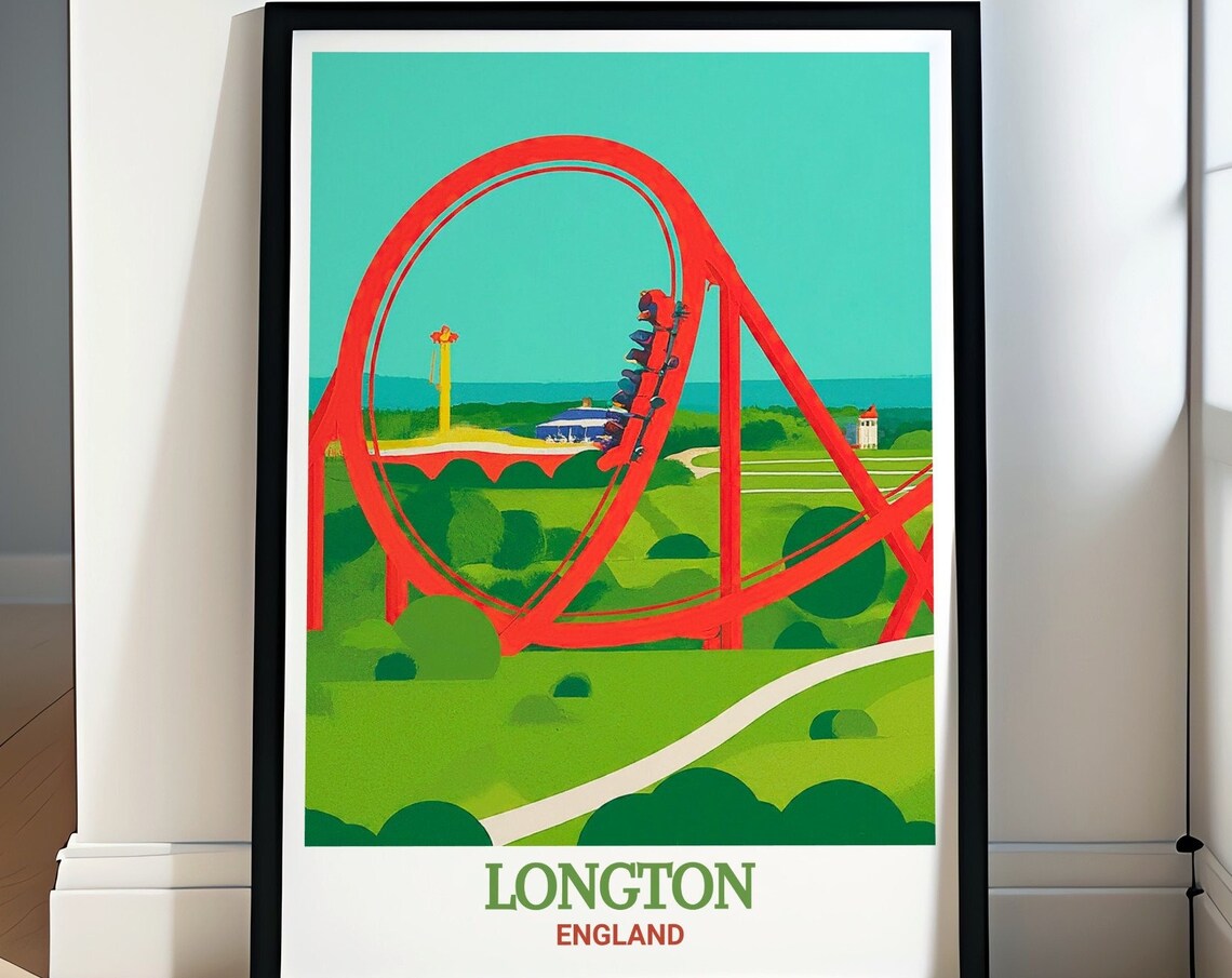 Longton Alton Towers Red Loop Roller Coaster England Travel Poster