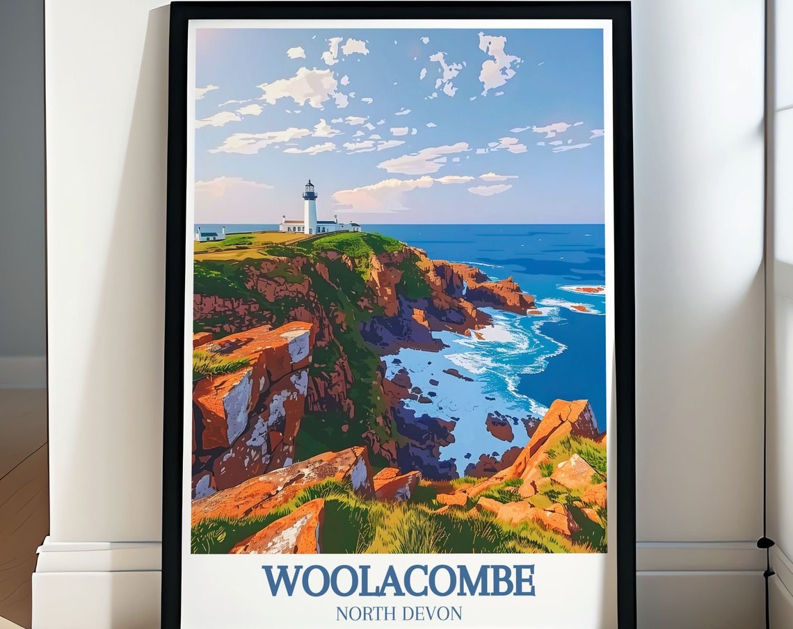 Woolacombe North Devon Bull Point Lighthouse Over Sea Cliffs Poster