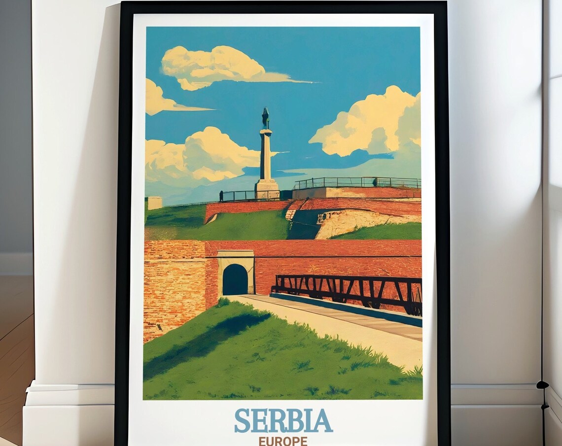 Belgrade Fortress Victor Monument Red Walls Serbia Travel Poster