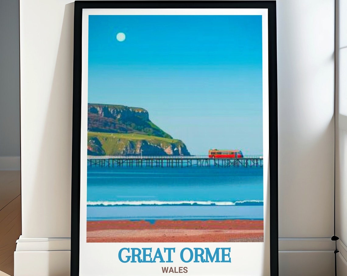 Great Orme Wales Llandudno Pier With Red Tram Seaside View Poster