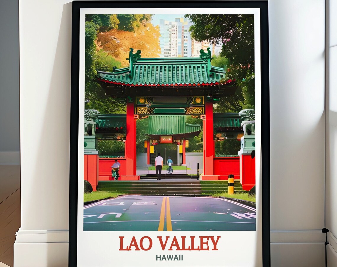 Lao Valley Hawaii Chinese Pagoda Gate Heritage Garden Travel Poster