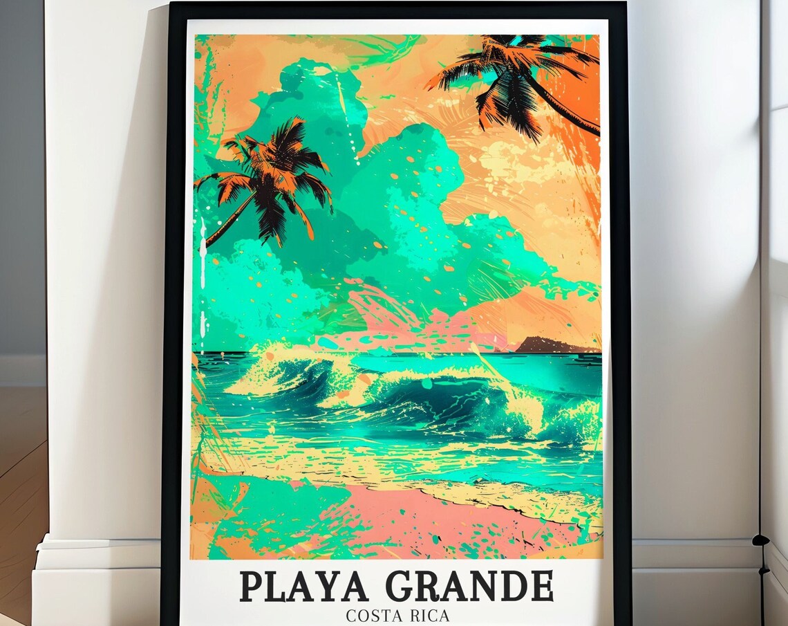 Playa Grande Costa Rica Teal Surf Wave Sunset Pop Art Poster