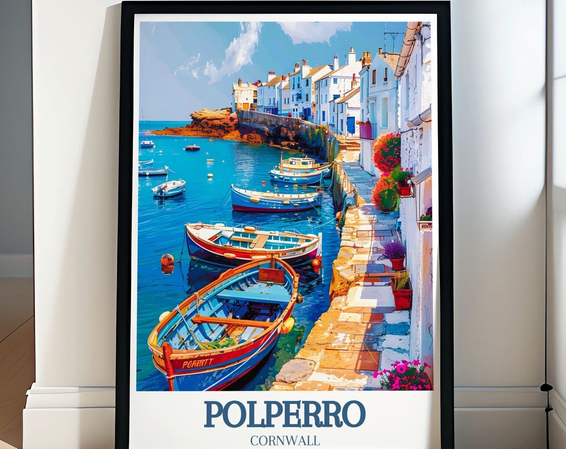 Polperro Harbour Colourful Fishing Boats Cornwall Waterfront Poster