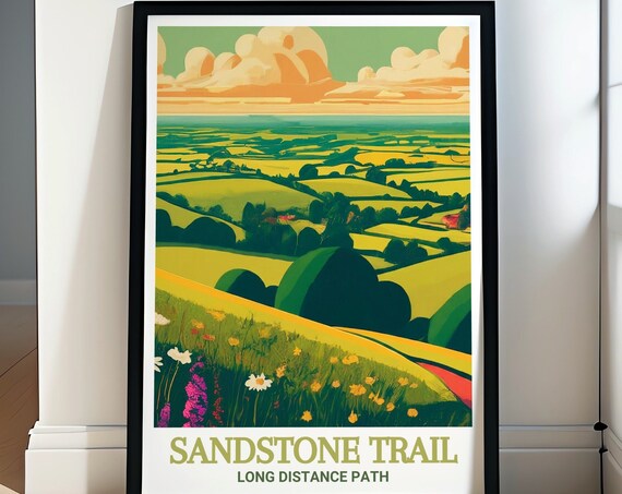 Sandstone Trail Rolling Green Hills Vista Hiking Travel Poster