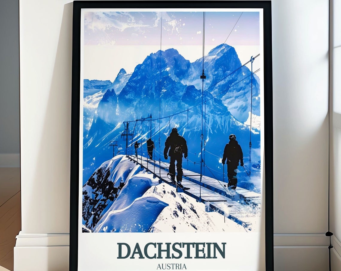 Dachstein Skywalk Suspension Bridge Hikers Alpine Peaks Austria Poster