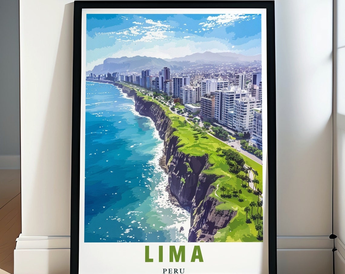 Lima Peru Miraflores Cliffs Pacific Ocean City Skyline Poster