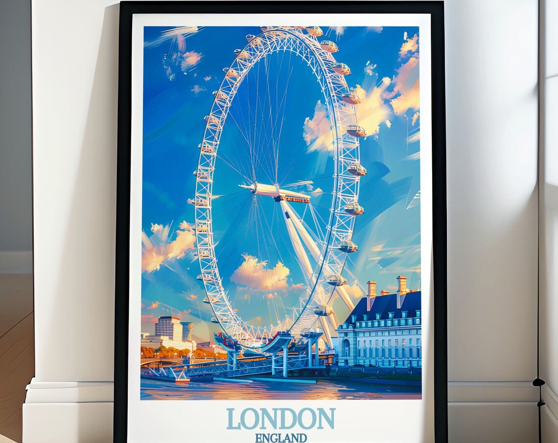London Eye On Thames Blue Sky Classic England Landmark Poster