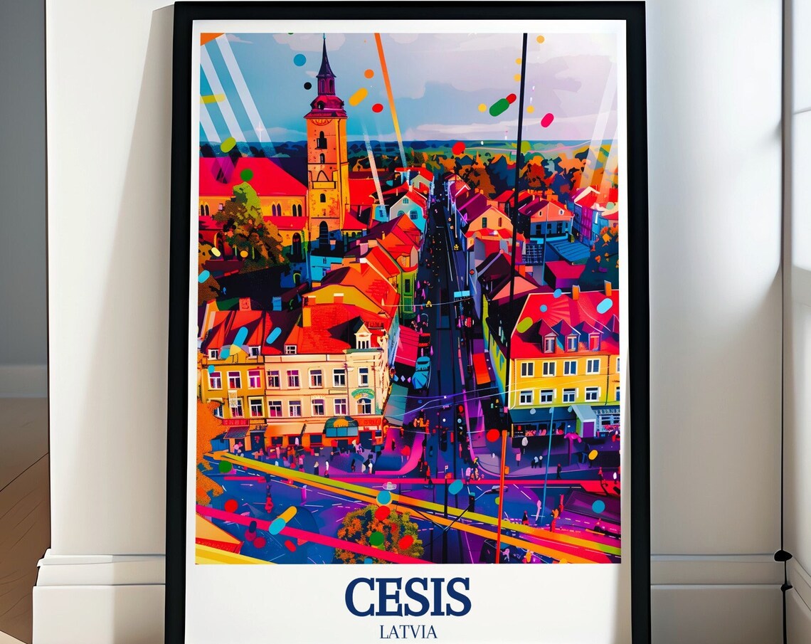 Cesis Latvia Old Town St Johns Church Tower Pop Art Travel Poster