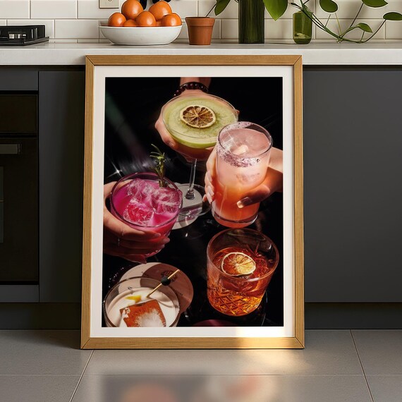 Colorful Cocktails Toast Party Drink Photography Bar Art Poster