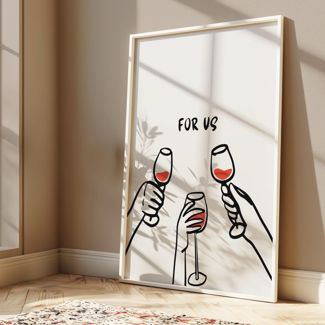 For Us Wine Toast Three Glasses Minimalist Line Art Bar Poster - Image 3