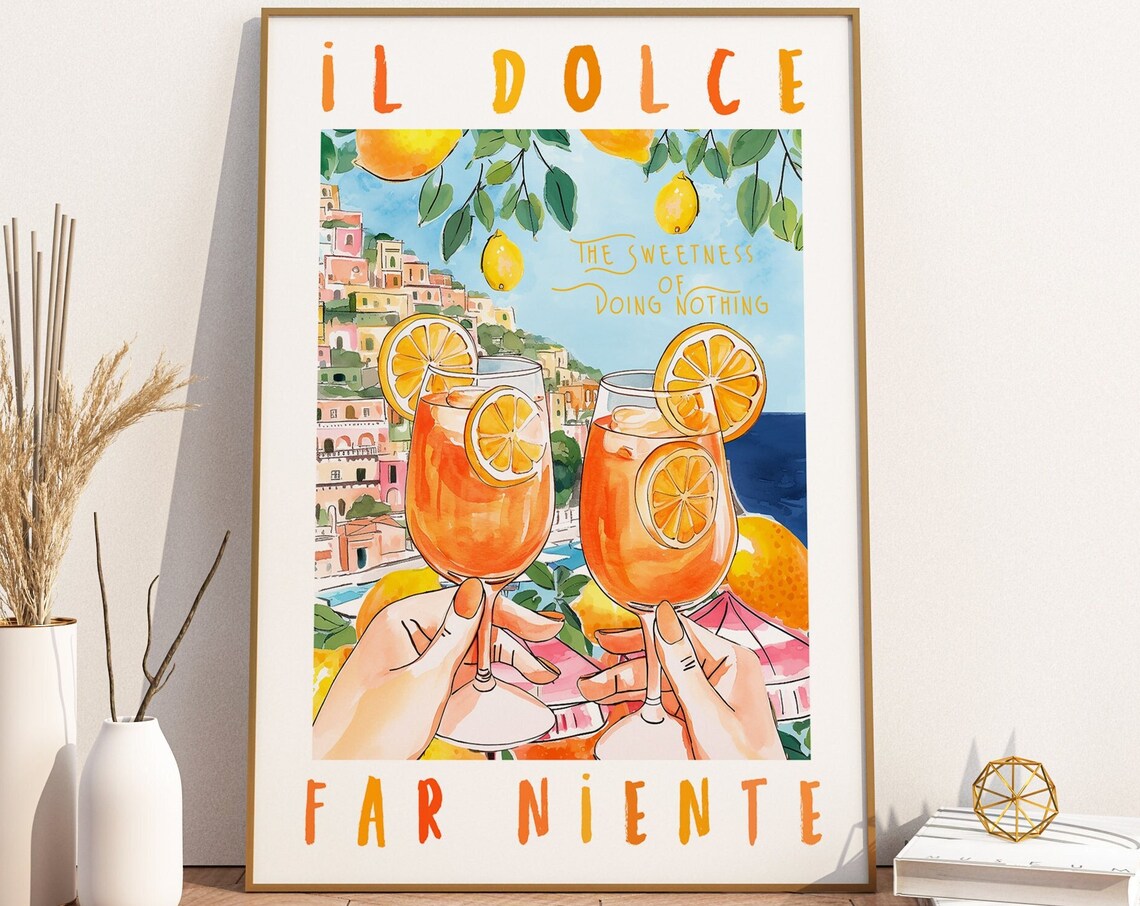 Dolce Far Niente Italy Cocktail Art Print, Positano