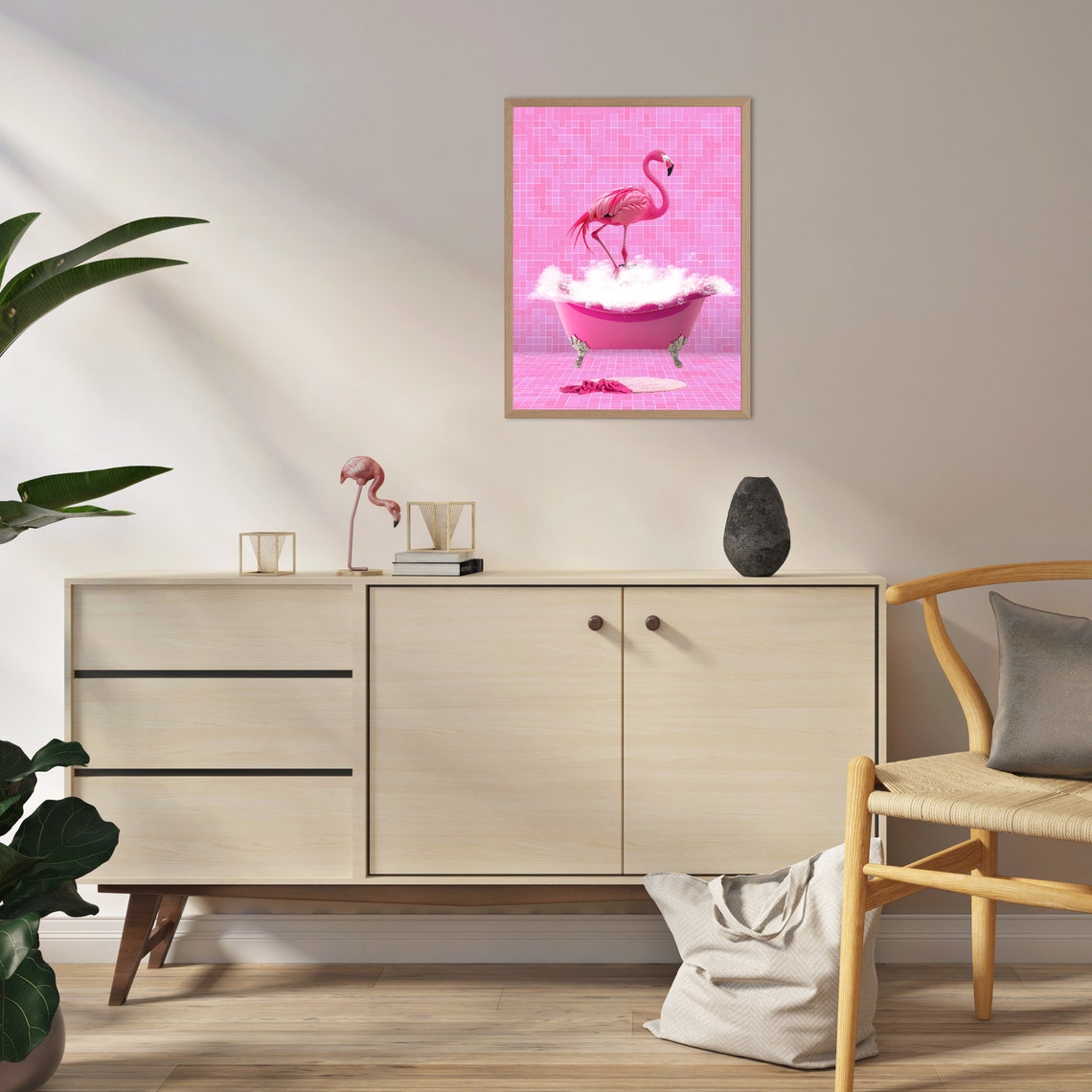 Pink Flamingo Pink Bathtub Bubble Bath Funny Bathroom Wall Art - Image 2