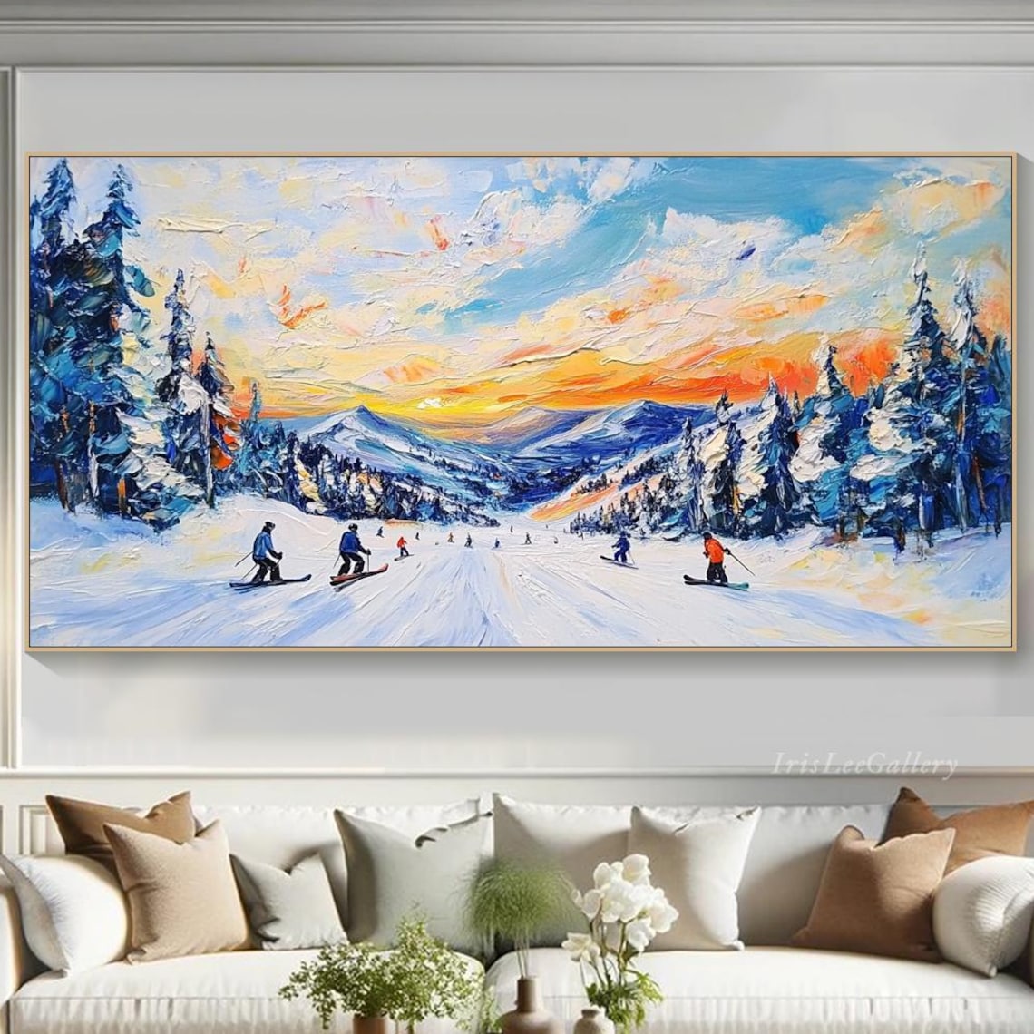 Impasto Skiing Art Skiing Action Painting On Large Textured Snow Wall Art Modern Winter Sports Art Holiday Cabin Snowboarding Decor - Image 4
