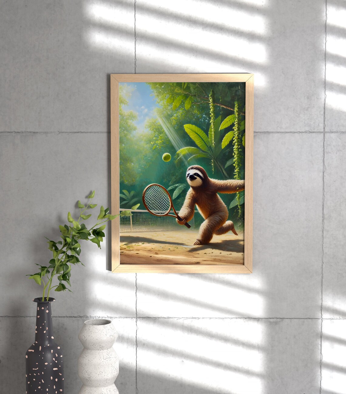 Sloth Playing Tennis On Clay Court In The Jungle Funny Poster - Image 3