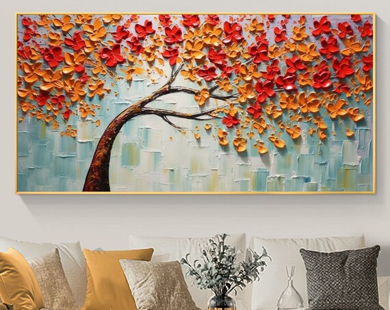 Abstract Tree Of Life Oil Painting On Large Wall Art Original Red Minimalist Wall Art Custom Painting Boho Living Room Home Decor