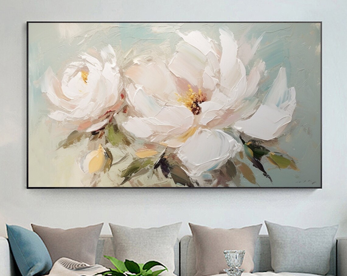 Two Soft White Roses Painterly Floral on Pale Mint Art Poster