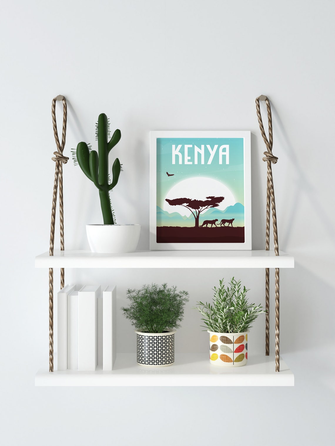 Kenya Safari Acacia Tree Big Cats Sunset Silhouette Travel Poster - Image 3