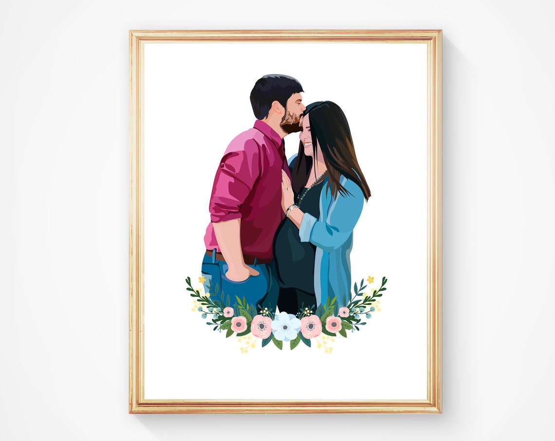 Smiling Senior Couple at Sunset Custom Vector Portrait Poster - Image 5
