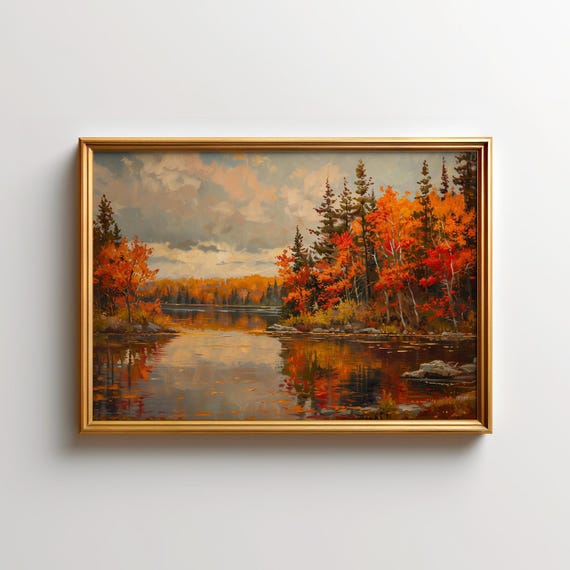 Canada Autumn Painting Of Lake Muskoka Wall Art Prints Landscape Ontario Print Nature Dcor