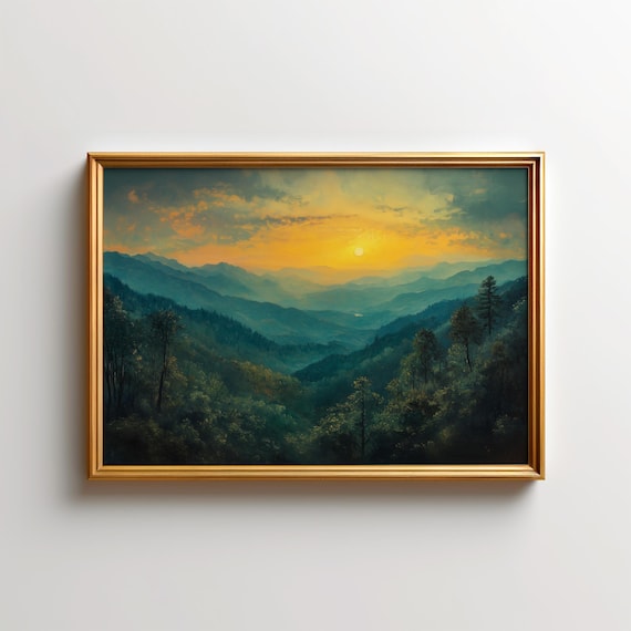 Smoky Blue Ridge Mountain Sunrise Horizon Landscape Art Poster