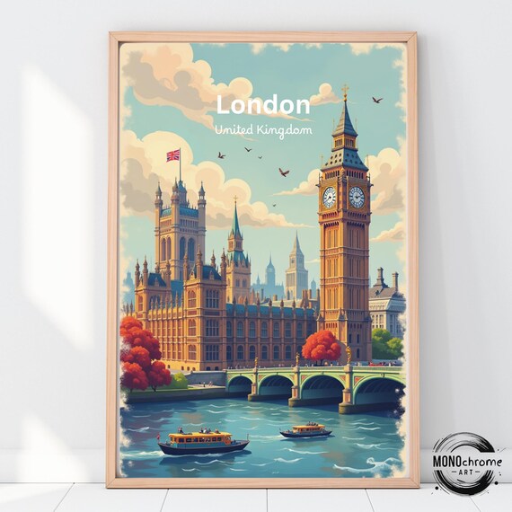 London Travel Print United Kingdom Cloud London Poster London Artwork Big Ben Print Uk Artwork Tower Bridge