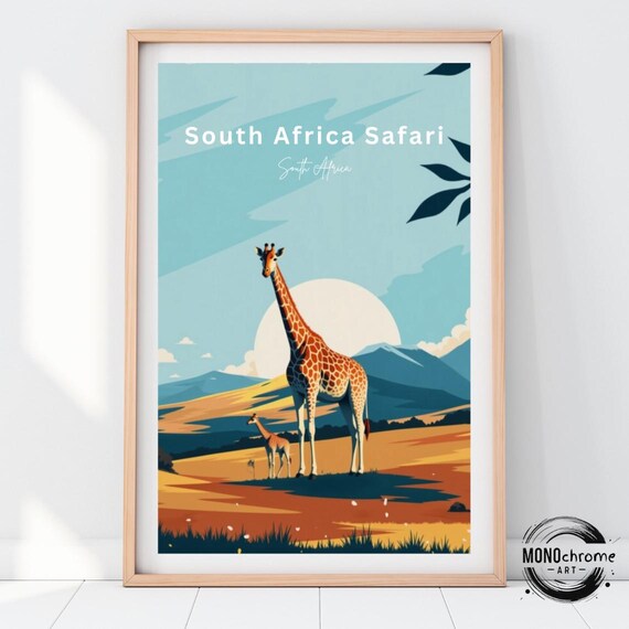 South Africa Safari Travel Poster, Birthday Gift