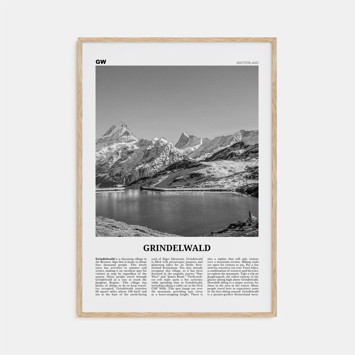Grindelwald Black and White Travel Poster, Switzerland