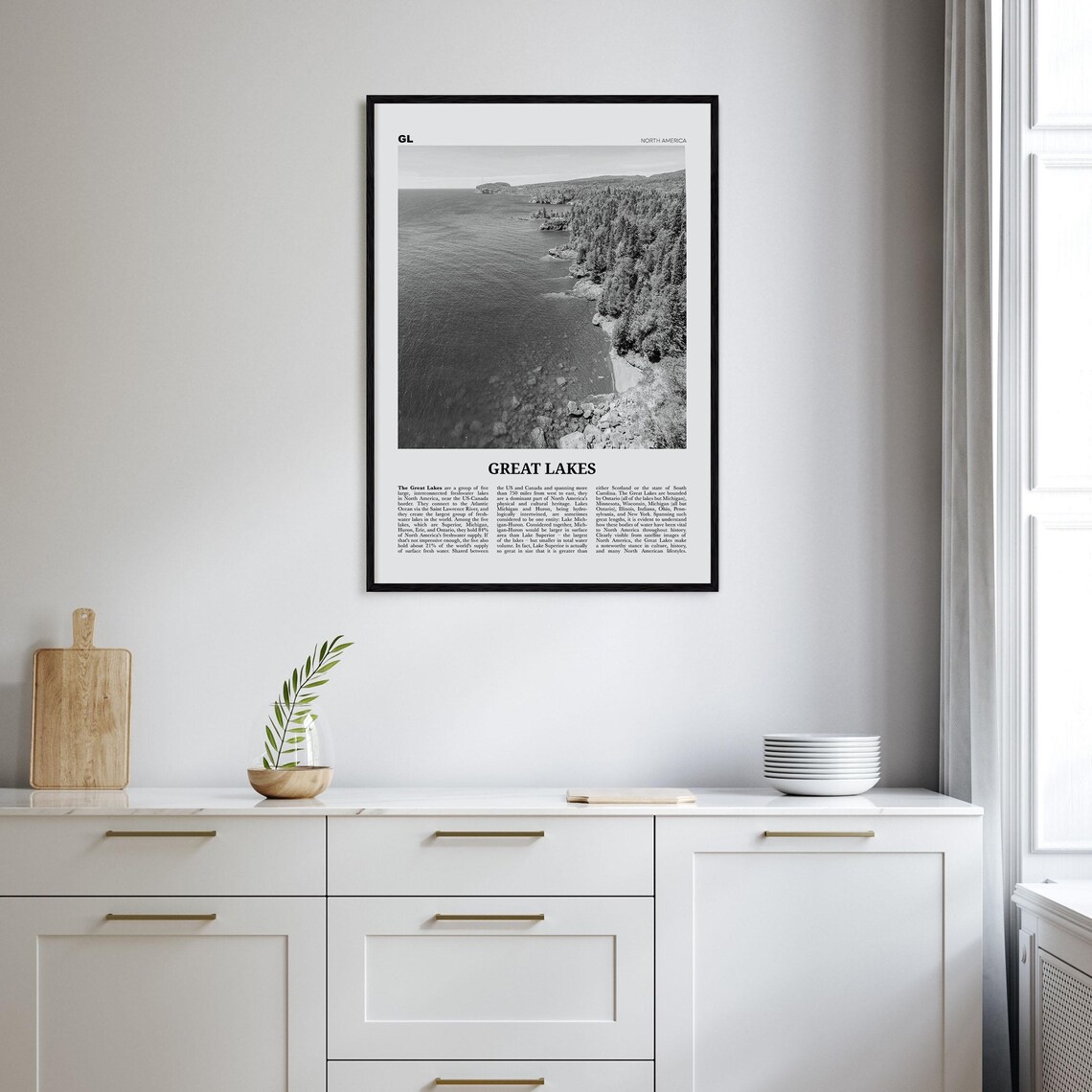Great Lakes Black and White Travel Poster, Map - Image 2