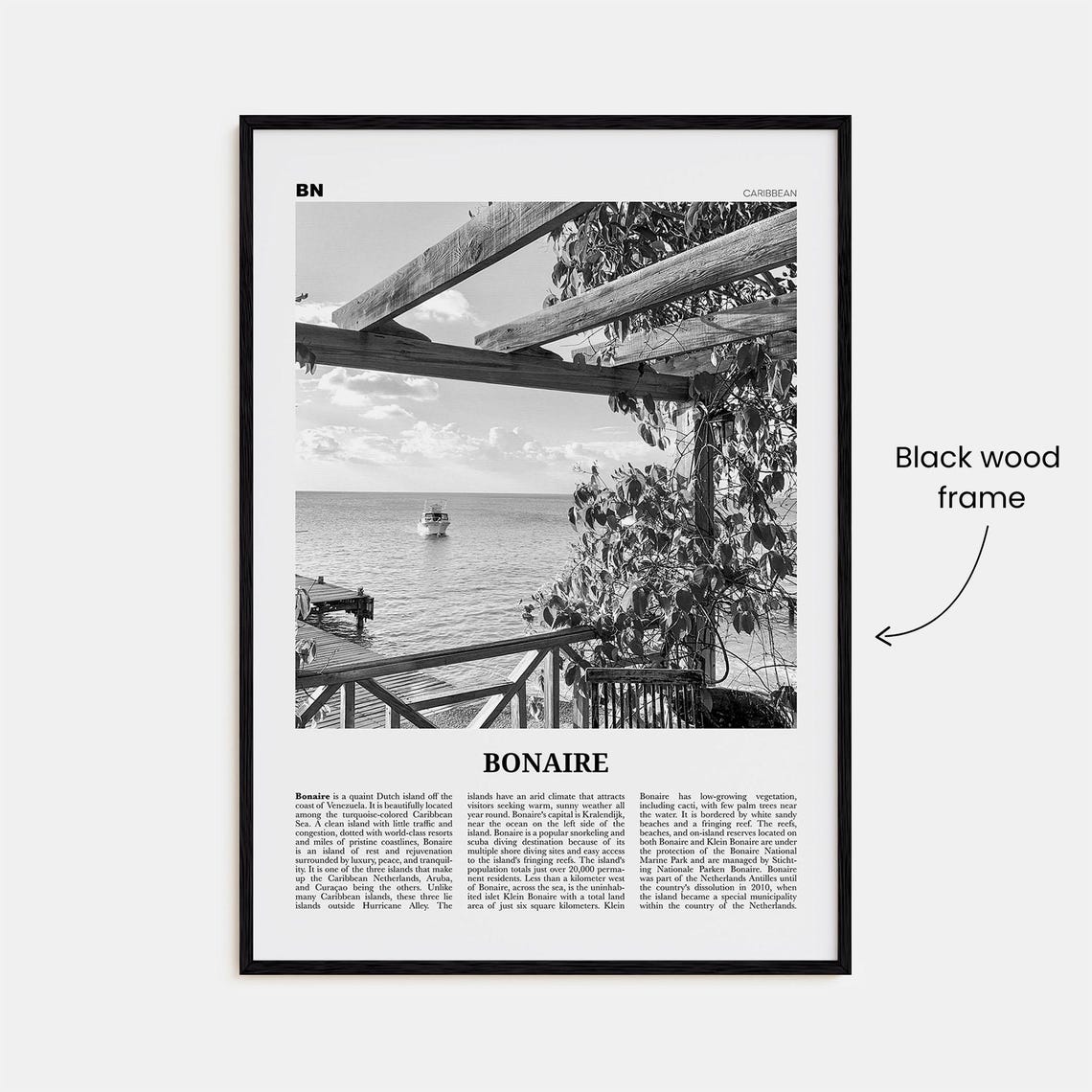 Bonaire Black and White Wall Art, Kralendijk Poster - Image 3